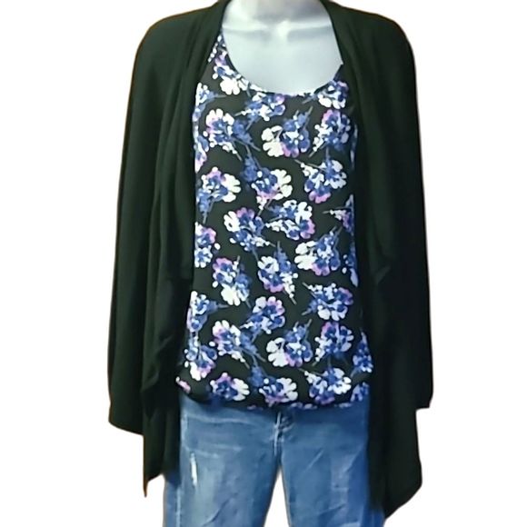 Ann Taylor Rolled Collar Silk Sweater Open Front Draped Long Pointed Hanky Hem - Picture 17 of 17